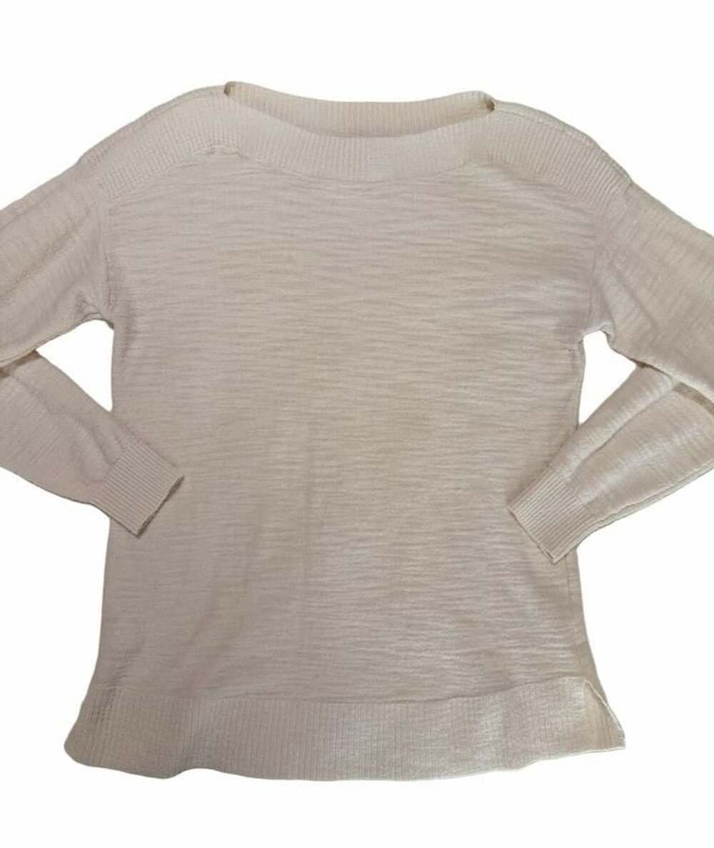 Loft Boatneck Sweater Size S White Textured Cotton Knit Long Sleeve